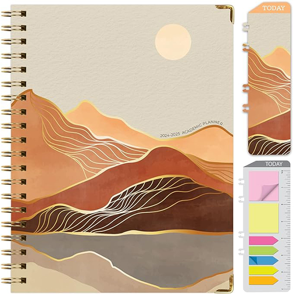 Academic Year 2024-2025 Planner: (June 2024 Through July 2025) 8.5"x11" Daily Weekly Monthly Planner Yearly Agenda. Bookmark, Pocket Folder and Sticky Note Set (Golden Desert)