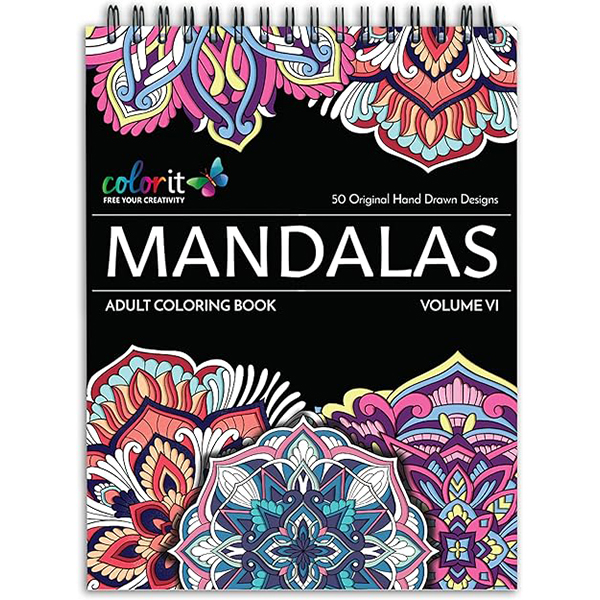 Mandalas Spiral Bound Adult Coloring Book, 50 Mandala Designs with Perforated Pages, Hardback Cover, Ink Blotter | for Arts and Crafts, Books Adults